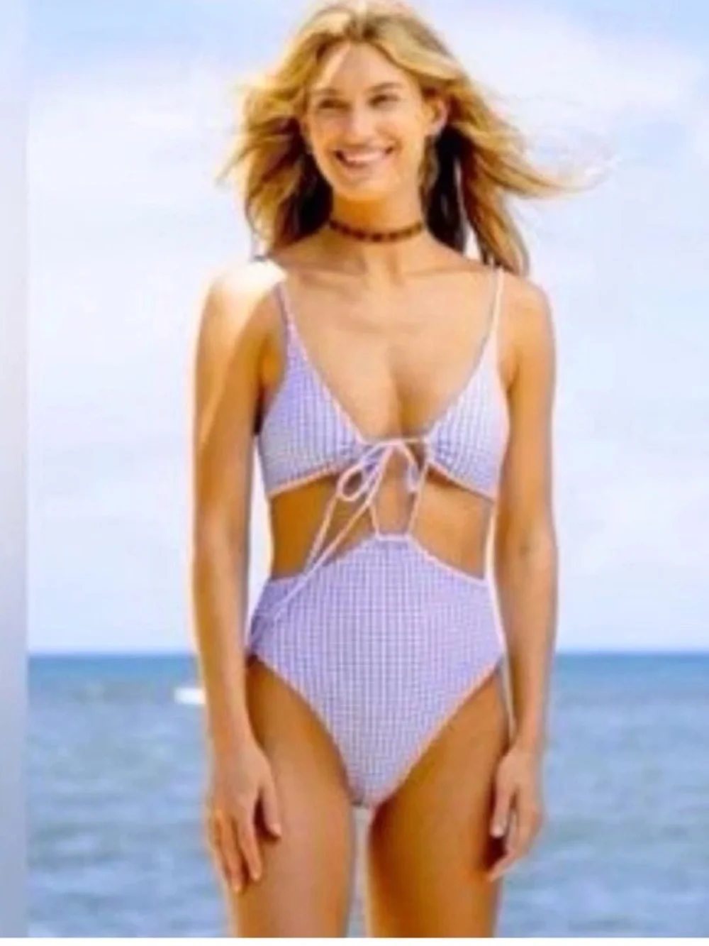 MAAJI Reversible Trikini One Piece Med Purple Gingham 🌞NWT🌞